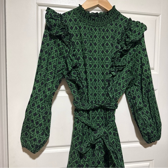 A lives A green dress Elegant Green Maxi Dress with Ruffle Accents - Picture 3 of 11